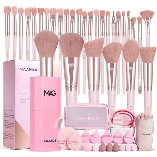 MAANGE Makeup Brush Set 51 PCS Professional Makeup Brushes for Foundation Powder Concealers Eye shadows Blending Blush Travel Make up Brush Kit (Pink) : Beauty & Personal Care