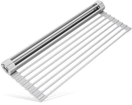 Amazon.com - Surpahs 17.5 x 13.1 Inch Roll-Up Dish Drying Rack, Fits Across Sink Openings up to 16.5 Inches, Heavy-Duty Premium Silicone, Strong Support, Non-Slip, Heat-Resistant, Warm Gray