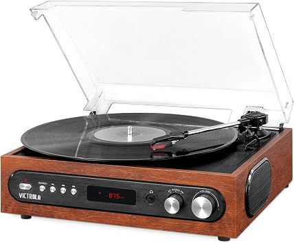 Amazon.com: Victrola 3-in-1 Turntable – 3-Speed (33 1/3, 45, 78 RPM) Bluetooth Record Player with FM Radio, & Built-In Stereo Speakers, 3.5 Aux In & RCA Output, Wireless Music Streaming, Dust Cover (Mahogany) : Electronics